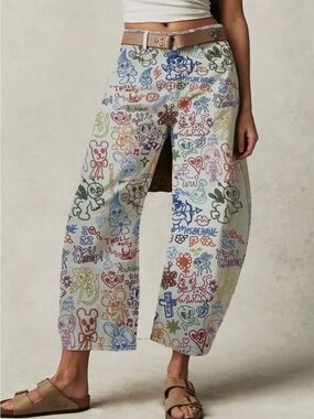 Cartoon Print Loose Midi Waist Jeans